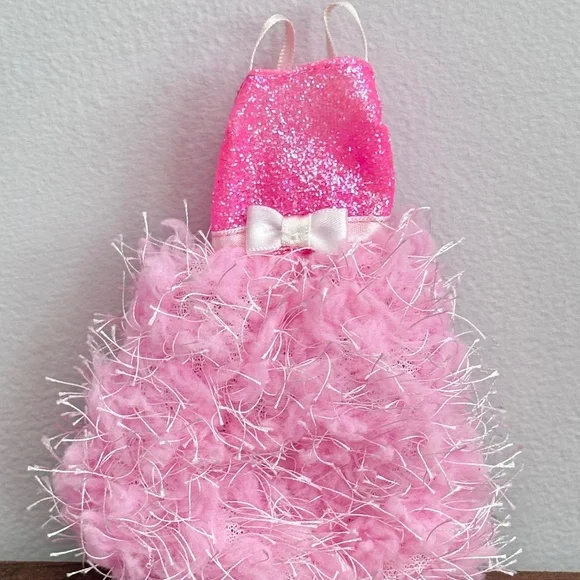 BARBIE Doll Fashion Glitter Spaghetti Strap Pink Dress Puffy Fluffy Gown Bow - Picture 1 of 7
